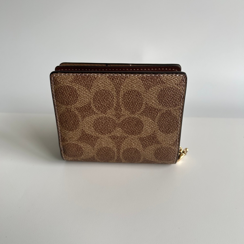 Coach Snap Wallet Tan Brown Signature Canvas Bifold CW789 - Picture 2 of 6